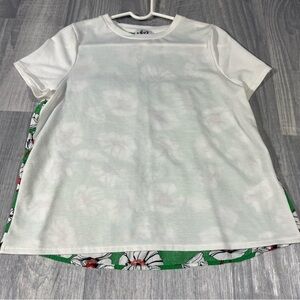 W by Who Wear, What, When, Where Anthropologie,White and Green Floral T- Shirt